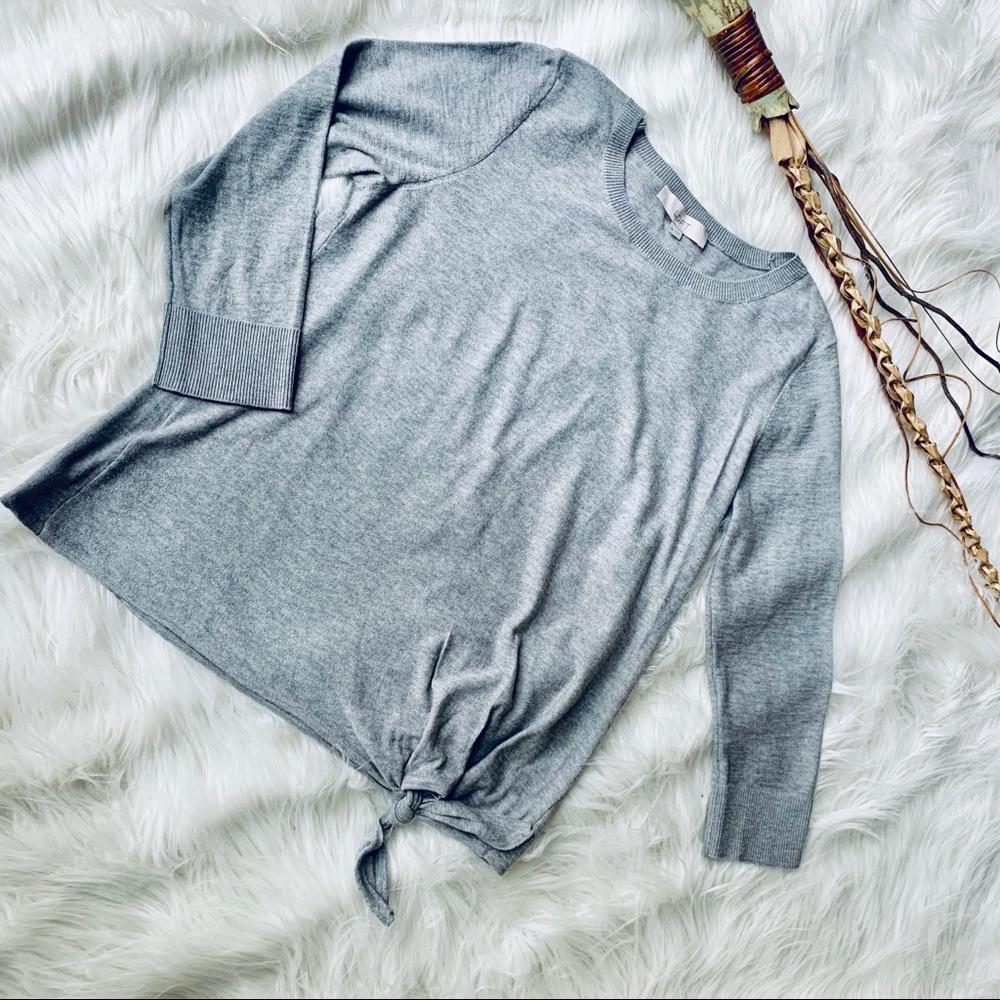 LOFT Grey Tie-Hem Sweater